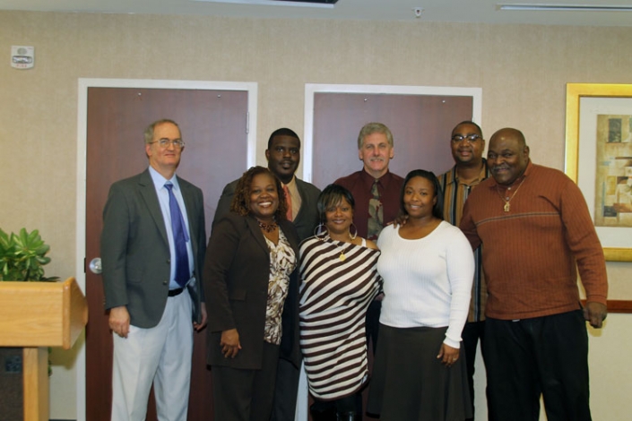 Left to Right. First Row: Adrian Holmes, Gennel Copes, & Tinesha Martin. 2nd Row: Tobin Emerson, Jermaine Anderson, Paul Marble, Elbert Green, & Louston Fountain