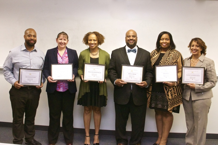 Graduating Class Left to Right: Christopher Solomon, Penelope Alderson, Angela Sweetwine Phillips, Shawn A. Baylor, Qiana Moore, Yolanda Hendricks-Roach