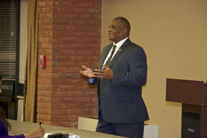Alan Crawley, Labor Exchange Administrator for Southern Maryland, Maryland Department of Labor, addressing graduates and guests