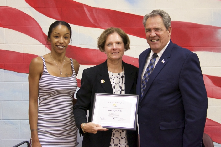 Left to right: Tiffany W. Davis, Course Instructor, Barbara Ives Course Graduate, Secretary Owings.