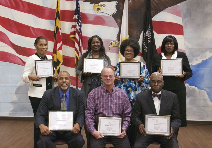 Class Picture: First Row L to r: Alcides Huertas, Norman Stafford, Mike Moses. Second Row L to R: Wanda D. Milledge-Preston, Denise A. Hurley, Andrea V. Traynham, Sandra Page. Not Pictured: Paul Donelson