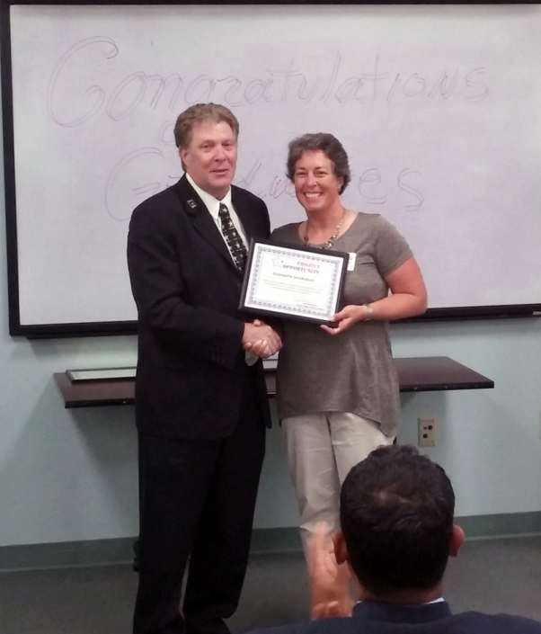 Joe Giordano presents Elizabeth Doubleday, Principal at Doubleday Concepts, with a Certificate of Appreciation for her support as a guest speaker for Project Opportunity.