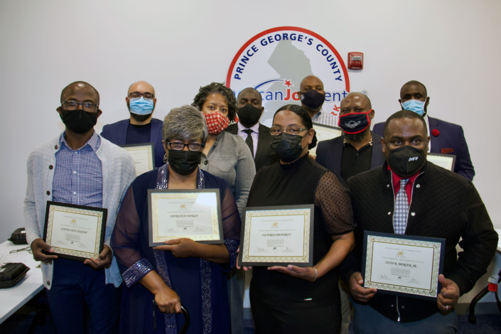 Left to Right First Row: Samuel Kofi Acquah; Patricia A. Dingle; Victoria Fauntroy; Leon R. Mercer, Jr. Left to Right Second Row: Lynette Newby; Oladimeji Ibraheem Left to Right Third Row: Jonathan R. Santana; Abdul-Lateef Almaroof; Sean Andre Stephen; Hazmat A. Saba