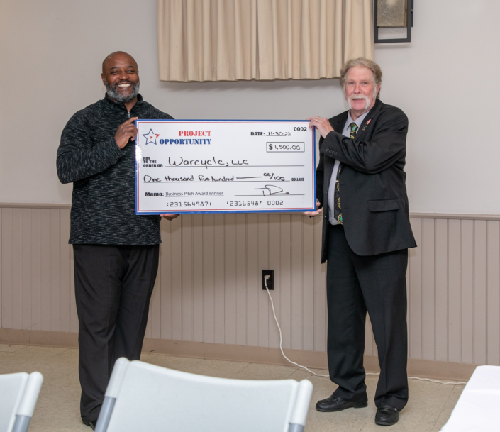 Mark Davis, Owner of WARcycle LLC, Business Pitch Award Check Presentation