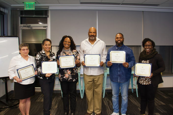 Howard County Fall 2023 Class Cohort Graduation Photo Left to Right: Sheila Tetreault; Cheryl Ford (ATHOS1); Bridgette Williams (White Oak CPR); Rodney Connor (VetLife LLC); Adrian Taylor (Gentleman’s Counsel LLC): Nicole Day (Day to Day Accounting and Tax Services)
