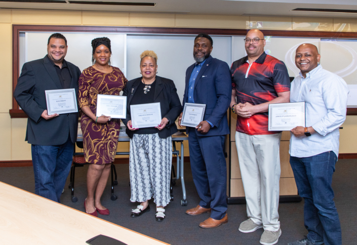 Class Graduation Photo Left to Right: Ricky Serrrano, Toni Pisciotta, Darlene Whitlcok, Yusuf Henriques, Anthony Butler Sr. Course Facilitator, Samuel Gebreselassie
