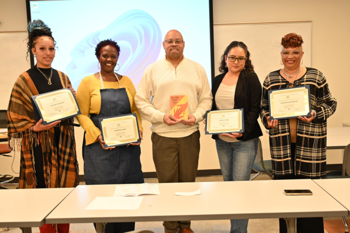 Graduation Class Photo Left to Right: Keiyah Wideman, Taihra M. Jones, Anthony Butler Course Facilitator, Paula Lopez, Natachia Gourdine Not Pictures: Tisha C. Graham, Sharron King Graduation Class Photo Left to Right: Keiyah Wideman, Taihra M. Jones, Anthony Butler Course Facilitator, Paula Lopez, Natachia Gourdine Not Pictures: Tisha C. Graham, Sharron King